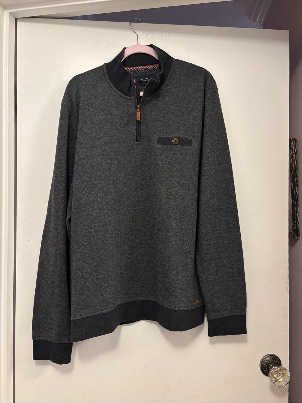 Ted Baker Men's Dark Charcoal Quarter-Zip Sweater Sz 7